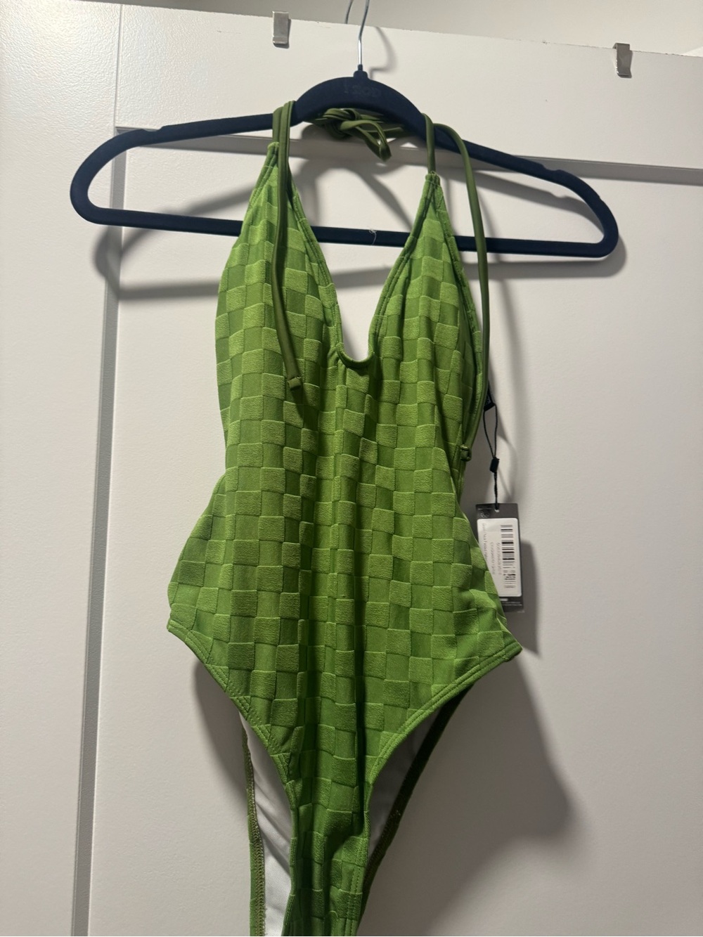 PrettyLittleThing Olive Green Check Halter Swimsuit